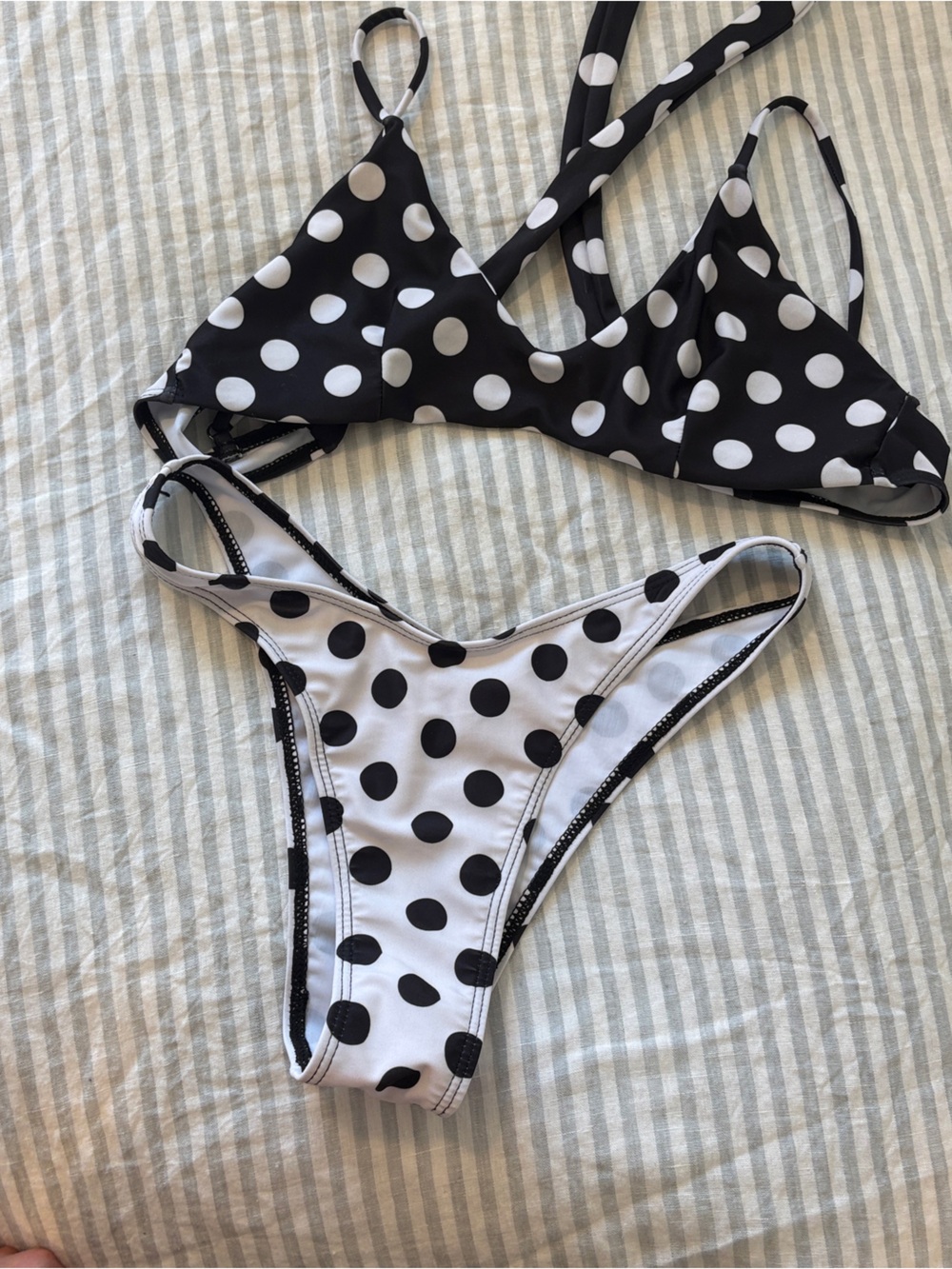 Black and white polka dot bikini set
